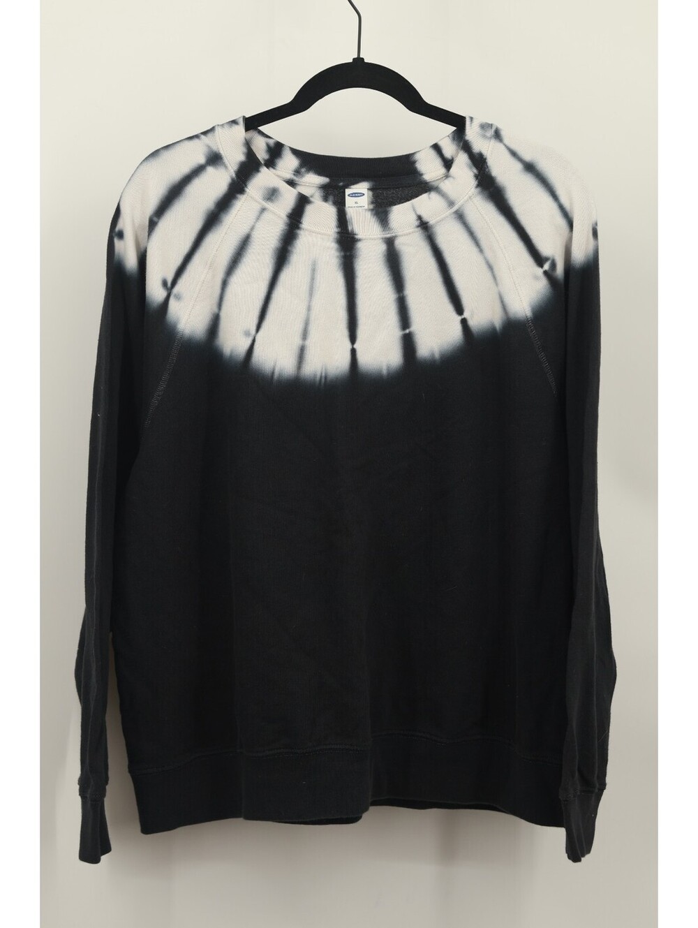 Old Navy Womens Tie Dye Sweatshirt XL Black White Crewneck Pullover Cotton
